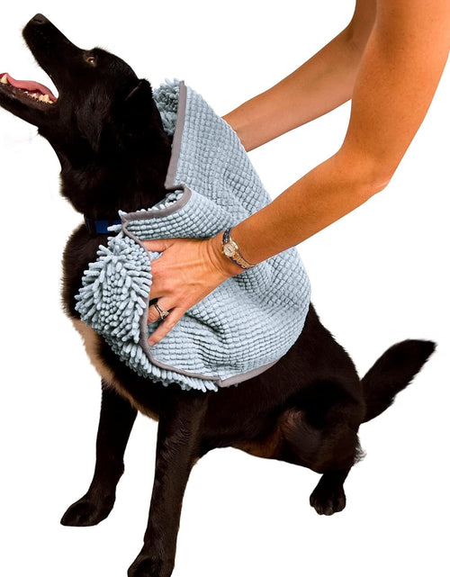 Load image into Gallery viewer, Soggy Doggy Super Shammy Dog Towel, Washable Microfiber Dog Towels for Drying Dogs and Cleaning Paws, Fast-Drying Dog Bath Towel with Hand Pockets, Gray/Gray Trim, 31 X 14 Inches
