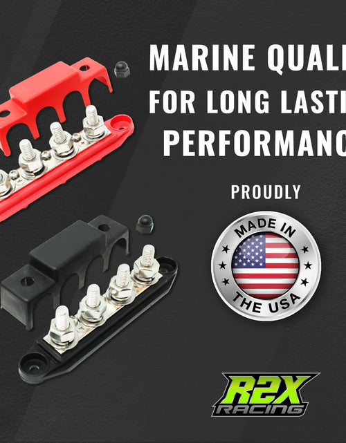 Load image into Gallery viewer, 4 Post Power Distribution Block Bus Bar with Cover - Made in the USA - 250 Amp Rating - Marine, Automotive, and Solar Wiring - Set of 2 (5/16")
