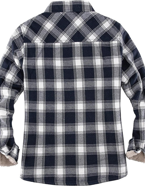 Load image into Gallery viewer, Womens Sherpa Lined Flannel Jacket with Hand Pockets, Plaid Button down Fuzzy Shirt Jackets
