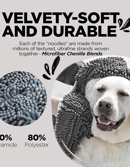Load image into Gallery viewer, Soggy Doggy Super Shammy Dog Towel, Washable Microfiber Dog Towels for Drying Dogs and Cleaning Paws, Fast-Drying Dog Bath Towel with Hand Pockets, Gray/Gray Trim, 31 X 14 Inches
