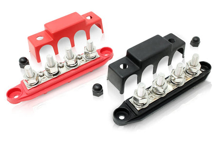 4 Post Power Distribution Block Bus Bar with Cover - Made in the USA - 250 Amp Rating - Marine, Automotive, and Solar Wiring - Set of 2 (5/16")